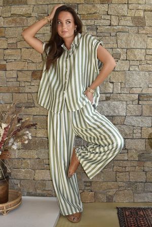 Mallow Stripe Cap Sleeve Shirt Olive